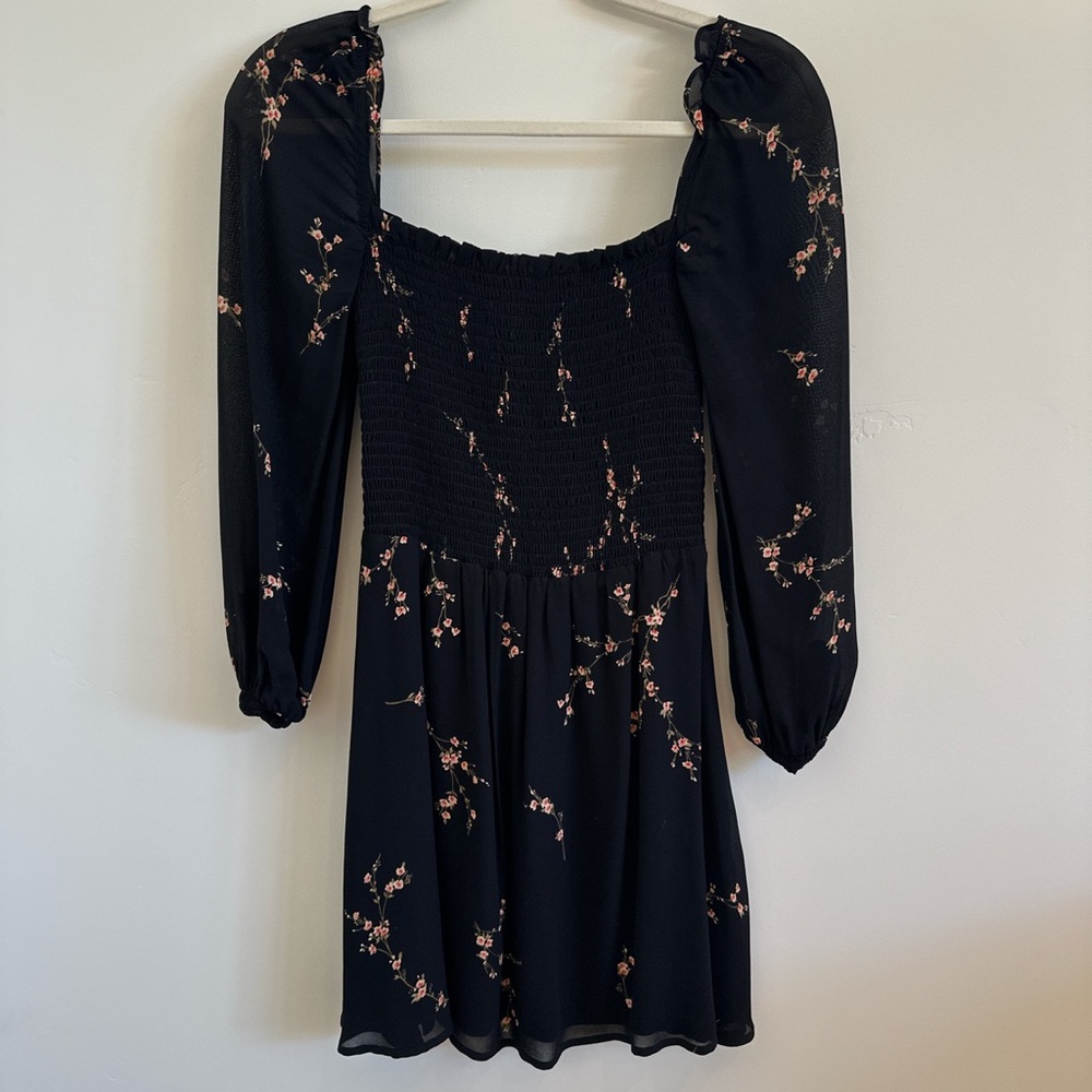 Reformation Mini Black Floral Print Dress